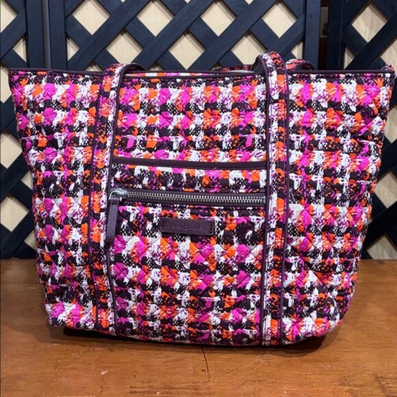 Vera Bradley Iconic Houndstooth Tweed Plaid Tote Pink Orange Purple EUC - Picture 12 of 12